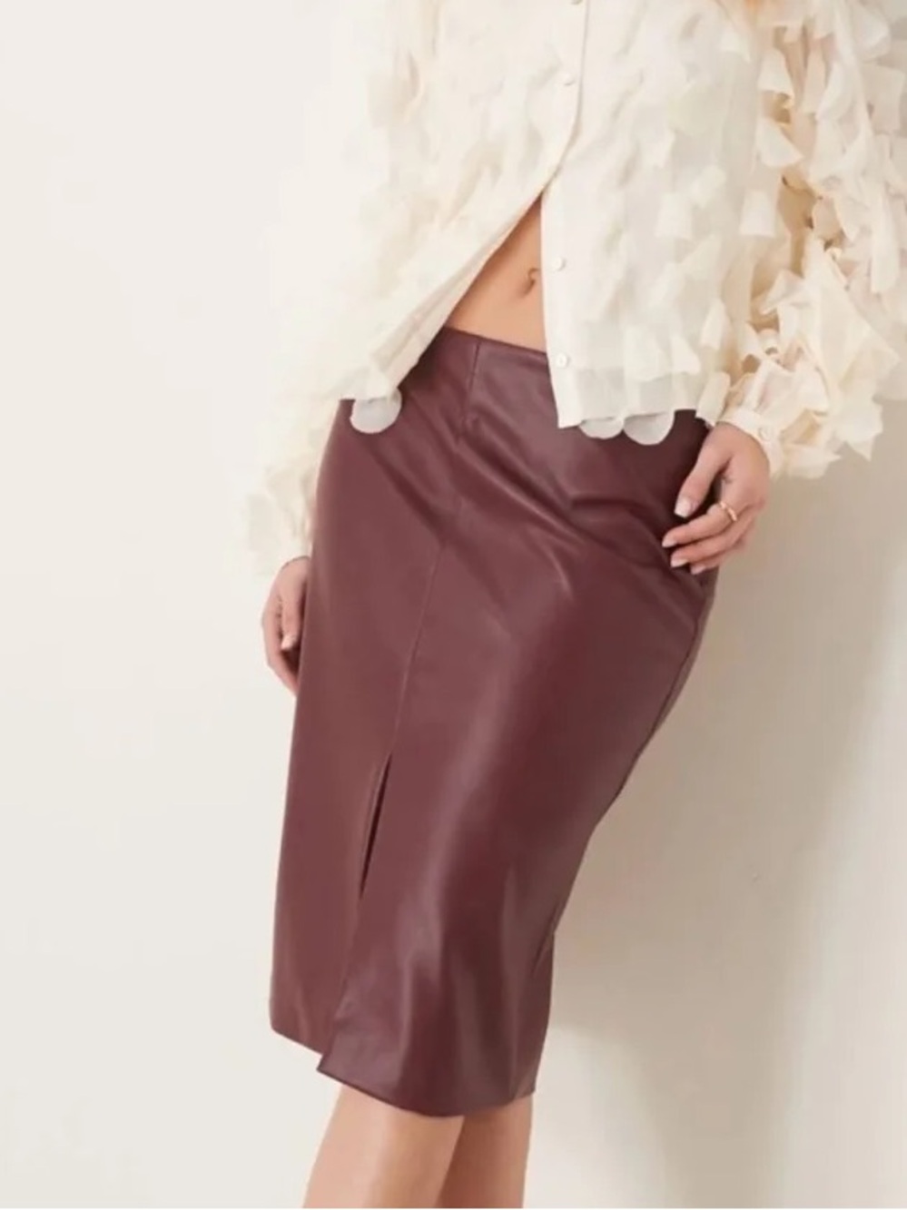 Abercrombie & Fitch Faux Leather Midi Skirt Burgundy XS New With Tags